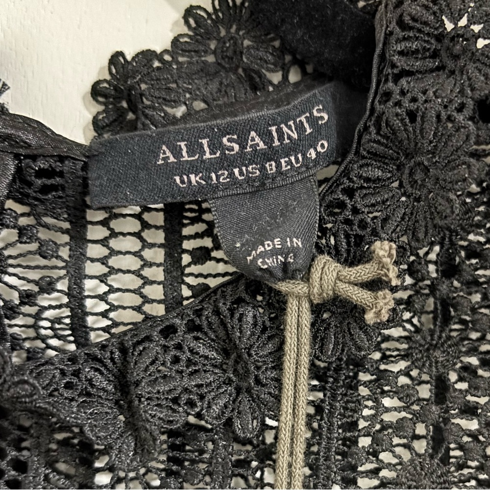 All Saints Black Lace Long Sleeve Blouse Sz 8 - Picture 2 of 8